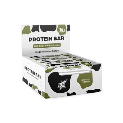 10X Athletic Protein Bar 12x55g Milk Chocolate Pistachio box