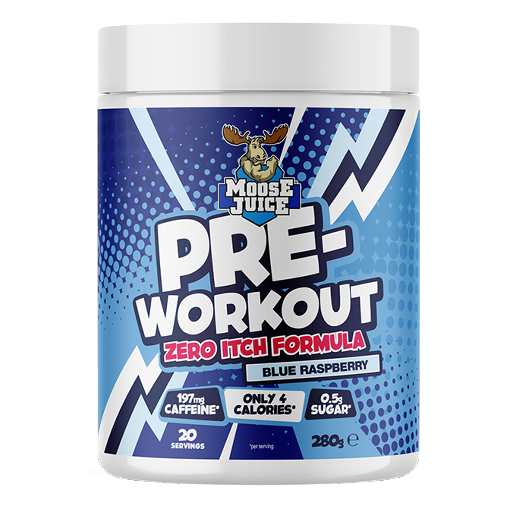 Muscle Moose Pre-Workout - Zero Itch Formula 280g - Blue Raspberry product packaging
