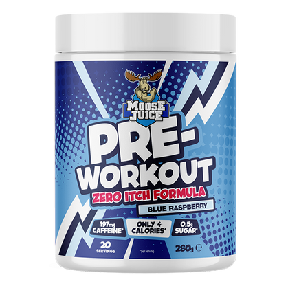 Muscle Moose Pre-Workout - Zero Itch Formula 280g - Blue Raspberry product packaging