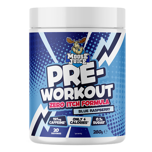 Muscle Moose Pre-Workout - Zero Itch Formula 280g - Blue Raspberry product packaging