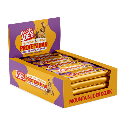 Mountain Joe's Protein Bar 12x55g - Chocolate Honeycomb product packaging