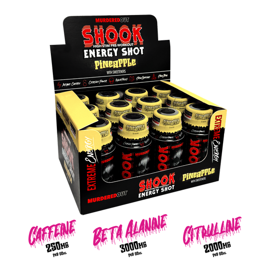 Murdered Out Shook Energy Shot 12x60ml - Pineapple product packaging