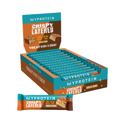 MyProtein Crispy Layered Protein Bar 12x58g - Chocolate Caramel product packaging