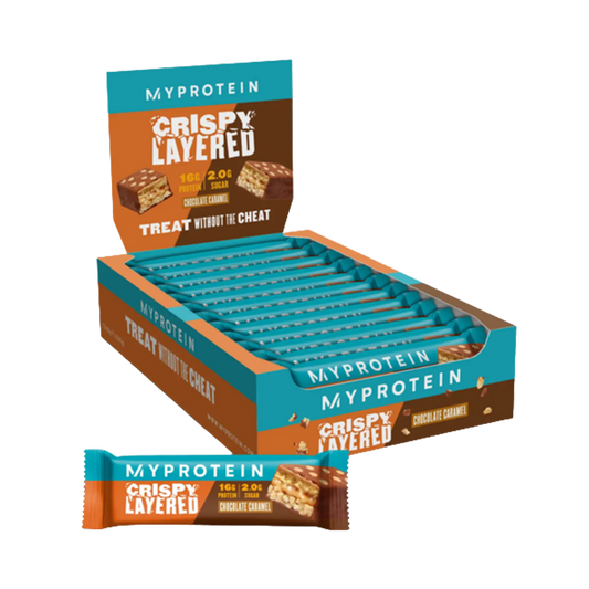 MyProtein Crispy Layered Protein Bar 12x58g - Chocolate Caramel product packaging
