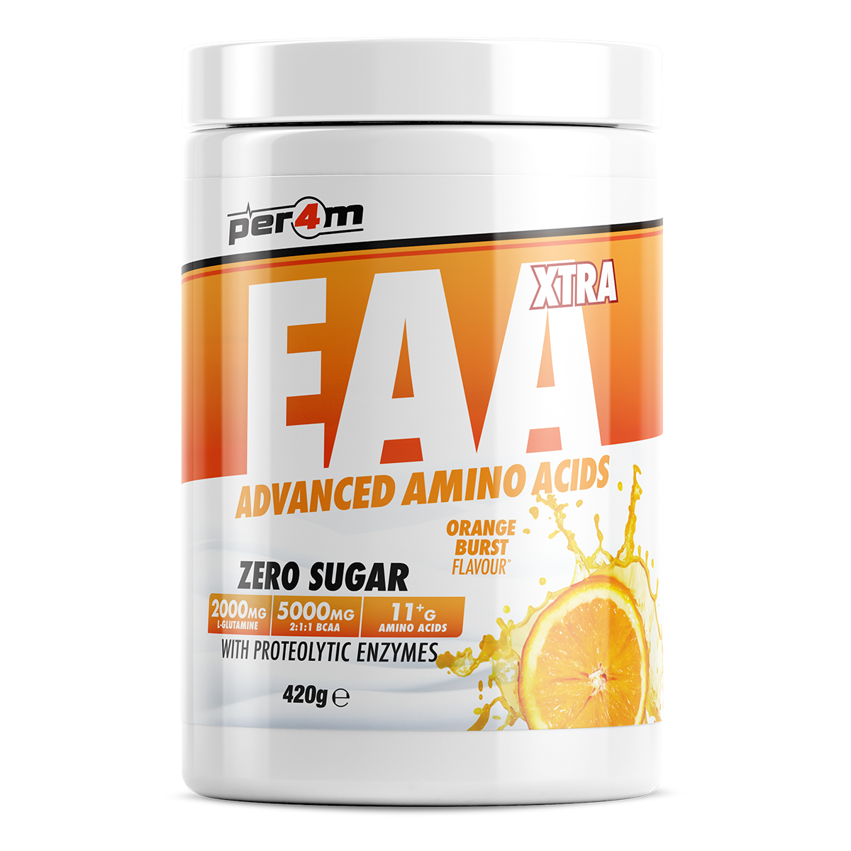 Per4m EAA XTRA 420g — Orange Burst — front of tub