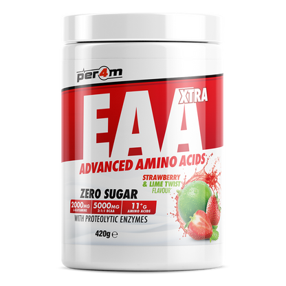 Per4m EAA XTRA 420g — Strawberry Lime Twist — front of tub