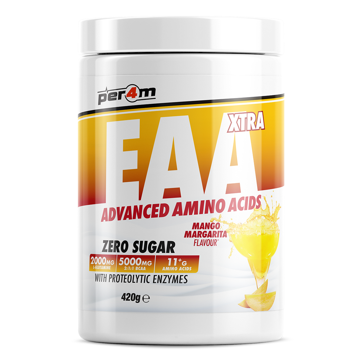 Per4m EAA XTRA 420g — Mango Margarita — front of tub