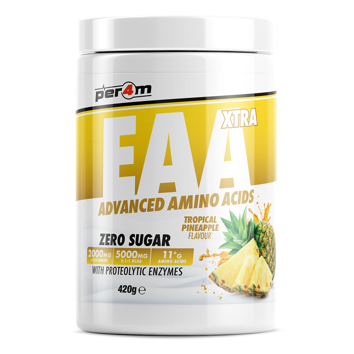 Per4m EAA XTRA 420g — Tropical Pineapple — front of tub