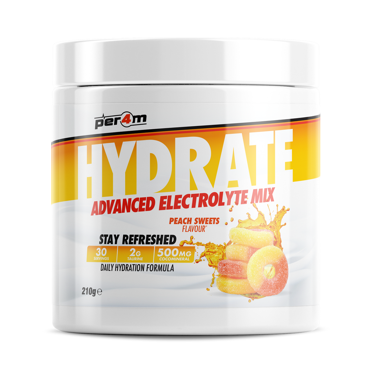 Per4m Hydration 210g — Peach Sweets — front of tub