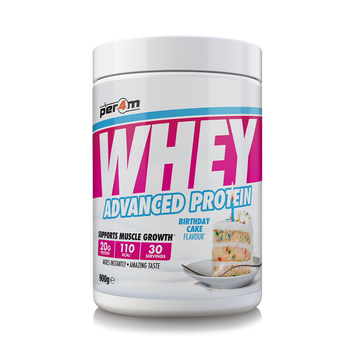 Per4m Advanced Whey Protein 900g - Birthday Cake product packaging