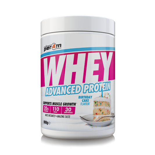 Per4m Advanced Whey Protein 900g - Birthday Cake product packaging