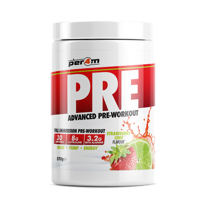 Per4m Pre 570g — Strawberry Lime — front of tub