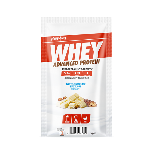 Per4m Advanced Whey Protein Sachet 30g - White Chocolate Hazelnut product packaging