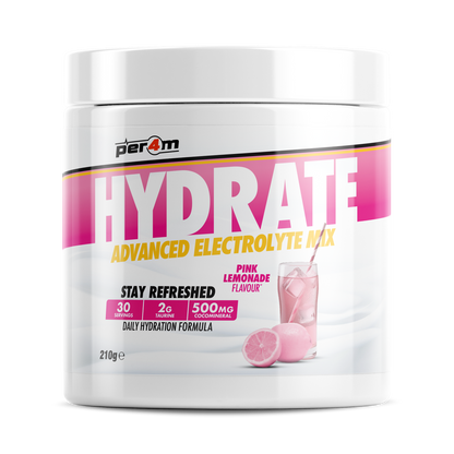 Per4m Hydration 210g — Pink Lemonade — front of tub