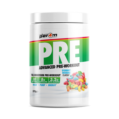 Per4m Pre 570g — Gummy Worms — front of tub