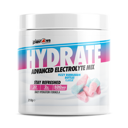 Per4m Hydration 210g — Fizzy Bubblegum Bottles — front of tub