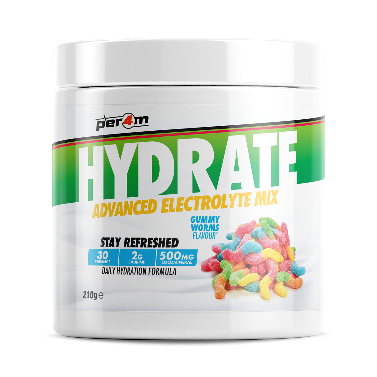 Per4m Hydration 210g — Gummy Worms — front of tub
