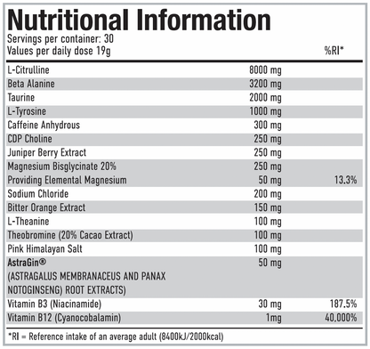 Per4m Pre 570g — Blue Raspberry — manufacturer supplement facts