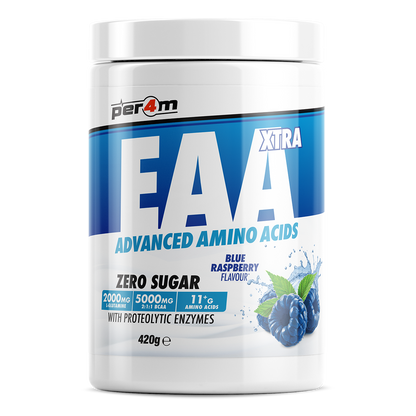 Per4m EAA XTRA 420g — Blue Raspberry — front of tub