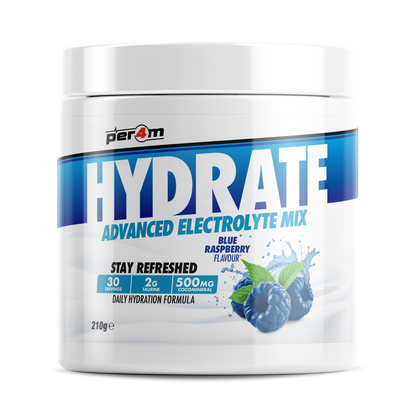 Per4m Hydration 210g — Blue Raspberry — front of tub