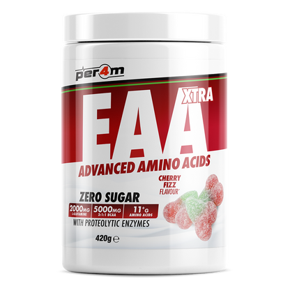Per4m EAA XTRA 420g — Cherry Fizz — front of tub