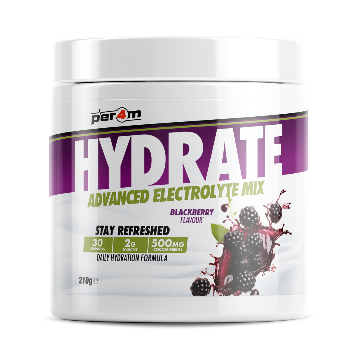 Per4m Hydration 210g — Blackberry — front of tub