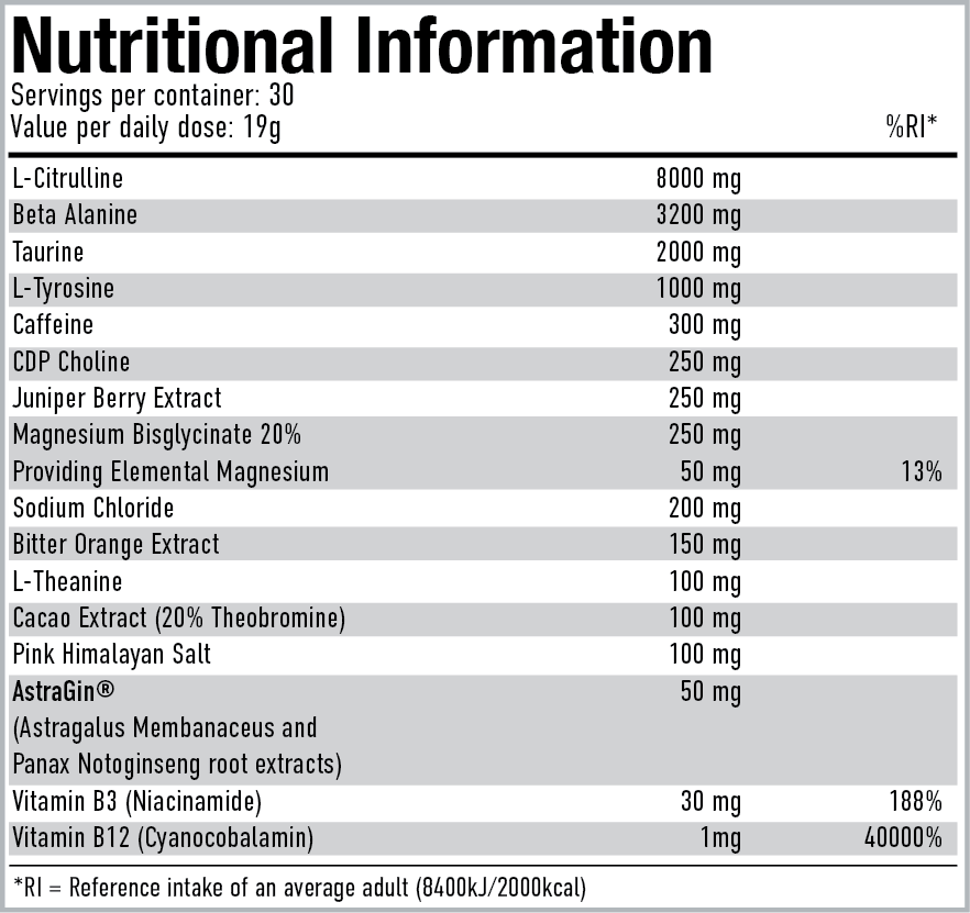 Per4m Pre 570g — Blackberry — manufacturer supplement facts