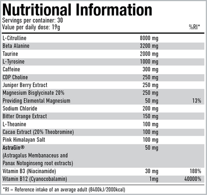 Per4m Pre 570g — Blackberry — manufacturer supplement facts