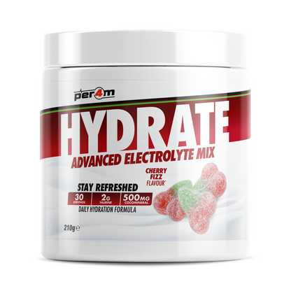 Per4m Hydration 210g — Cherry Fizz — front of tub