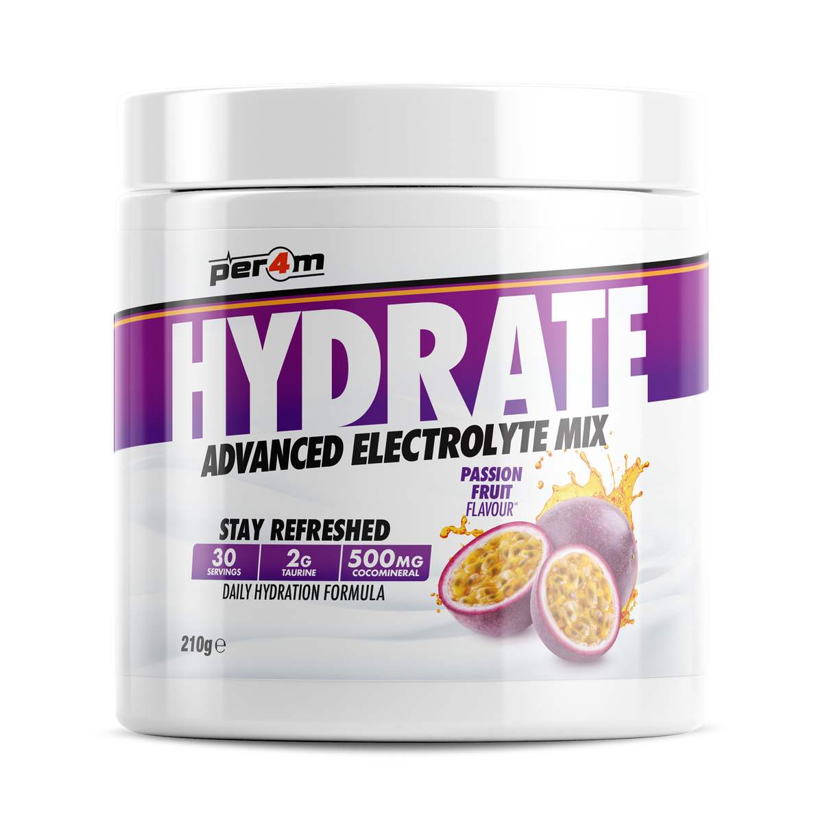 Per4m Hydration 210g — Passion Fruit — front of tub