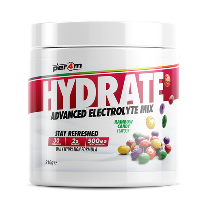 Per4m Hydration 210g — Rainbow Candy — front of tub