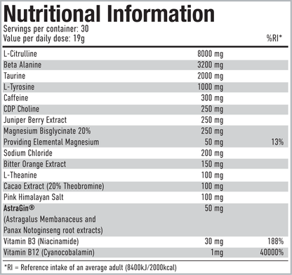 Per4m Pre 570g — Rainbow Candy — manufacturer supplement facts
