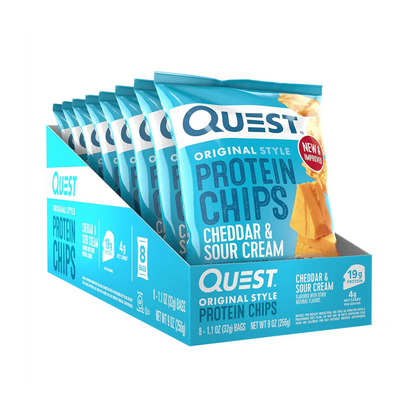 Quest Nutrition Protein Chips 8x32g - Cheddar & Sour Cream product packaging