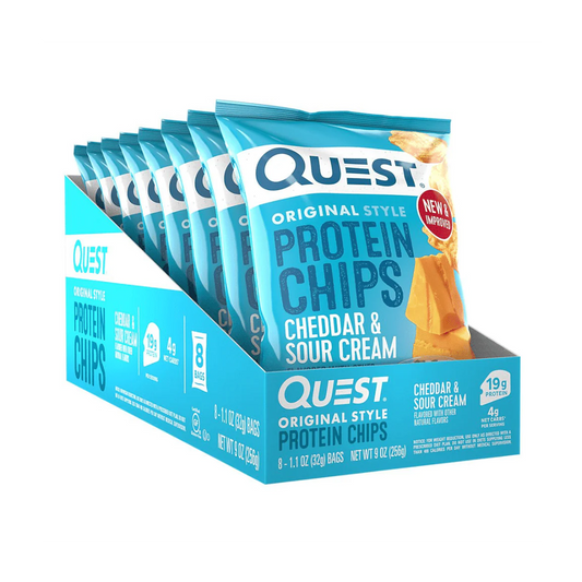 Quest Nutrition Protein Chips 8x32g - Cheddar & Sour Cream product packaging