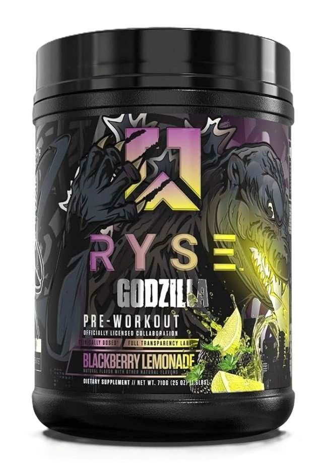 RYSE Godzilla Pre-Workout 792g - Godzilla Blackberry Lemonade product packaging