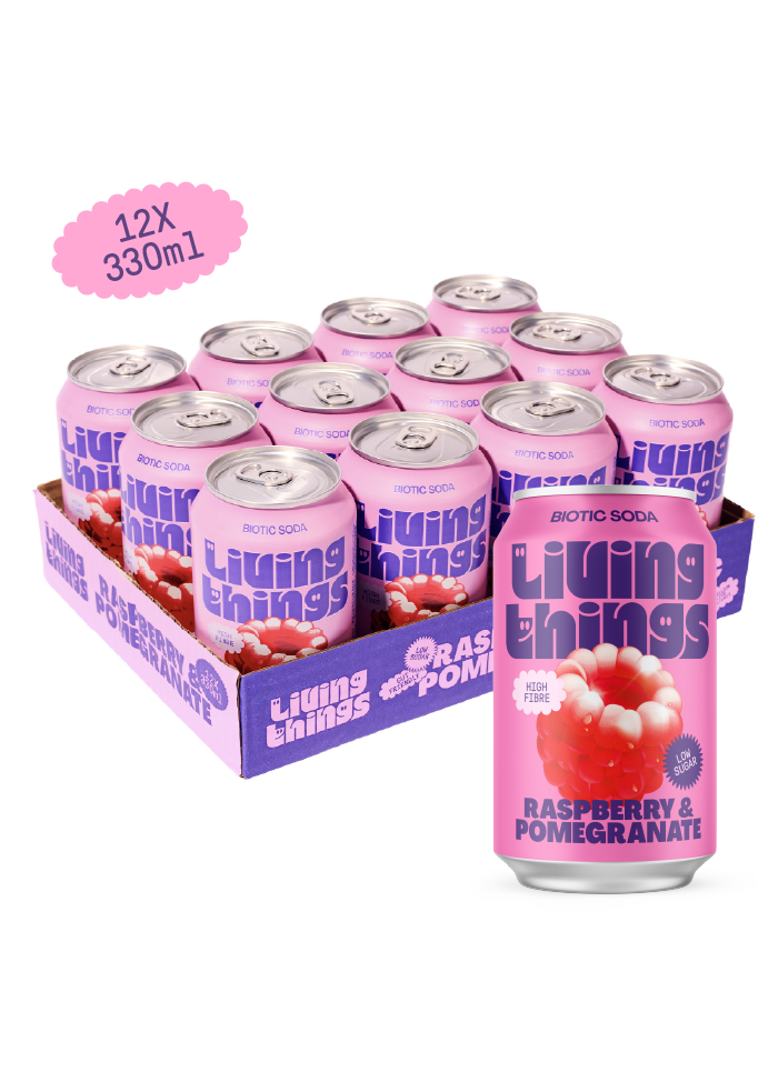 Living Things Prebiotic Soda 12x330ml - Raspberry & Pomegranate Soda