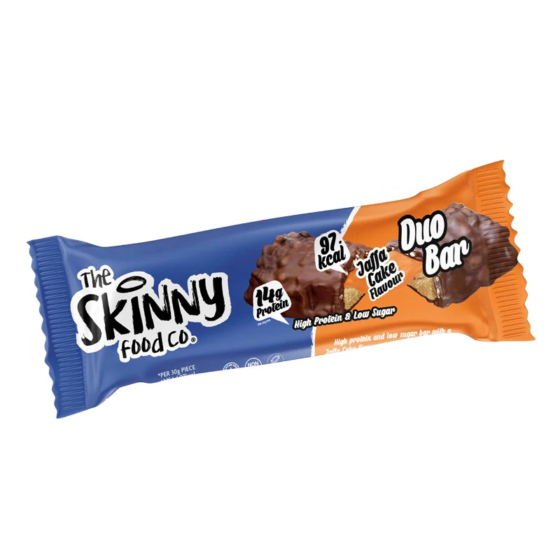 The Skinny Food Co Duo Low Sugar High Protein Bar 12 x 60g - Jaffa Cake product packaging