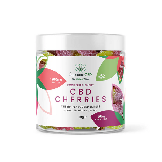 Supreme CBD Super Strength Gummy Small Tub 1200mg 150g - Cherries product packaging
