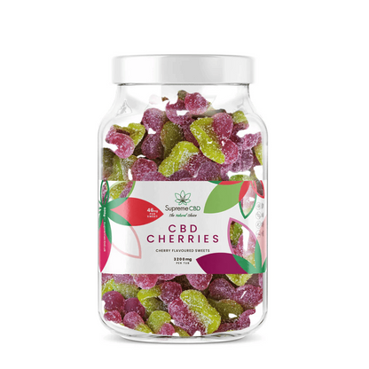 Supreme CBD Gummies Large Tub 3200mg 500g - Cherries product packaging