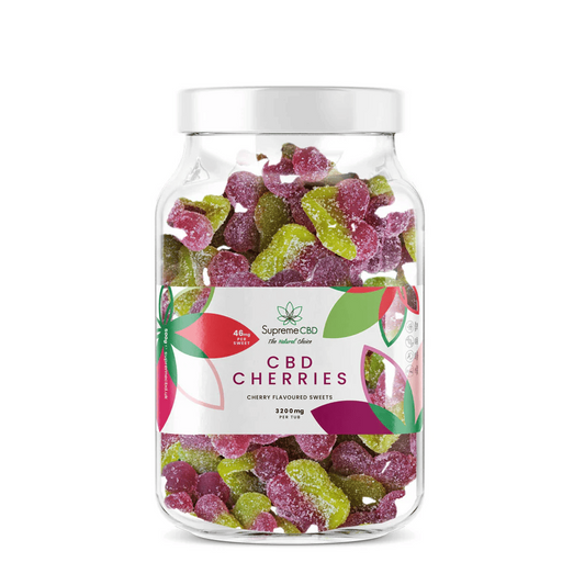 Supreme CBD Gummies Large Tub 3200mg 500g - Cherries product packaging