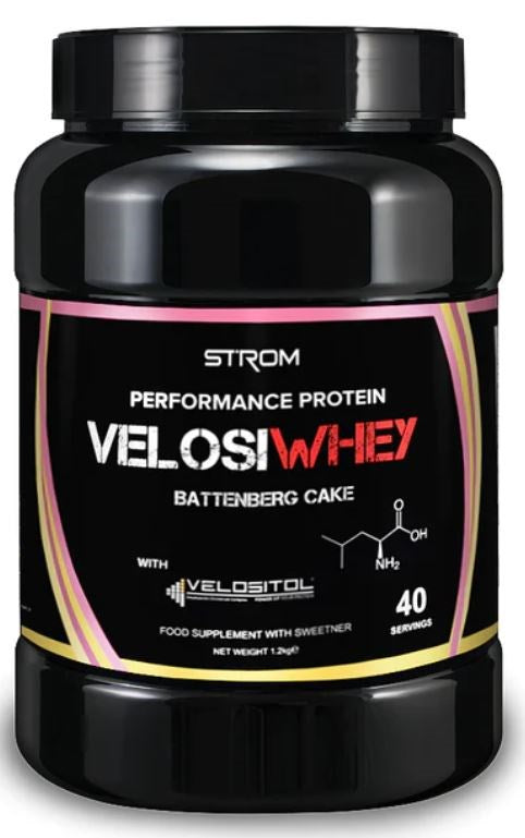 Strom Sports VelosiWhey 1.2kg - Battenberg Cake product packaging