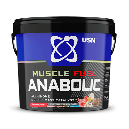 USN Muscle Fuel Anabolic Variety Pack 4kg - Cookies and Cream/Choc/Strawb/Vanilla product packaging