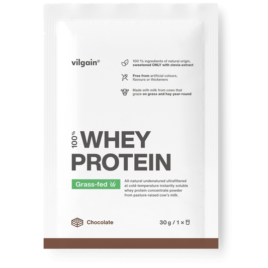Vilgain Grass-fed Whey Protein 30g - Chocolate product packaging
