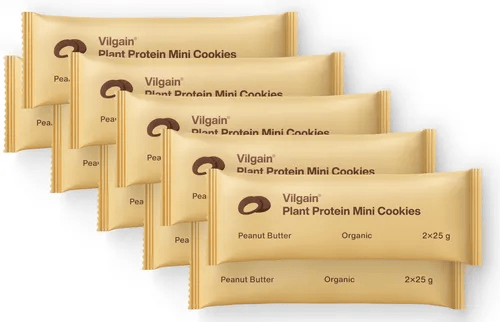 Vilgain Organic Plant Protein Mini Cookies 20x50g - Peanutbutter product packaging