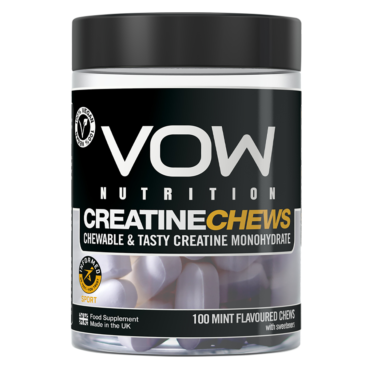 VOW Nutrition Creatine Chews 100 Tabs - Mint product packaging