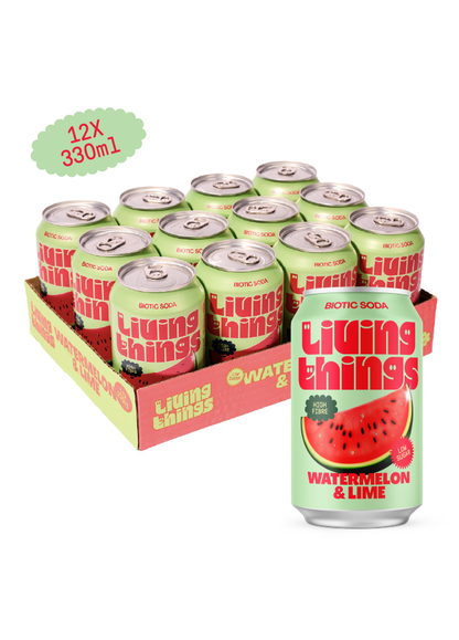 Living Things Prebiotic Soda 12x330ml - Watermelon & Lime Soda