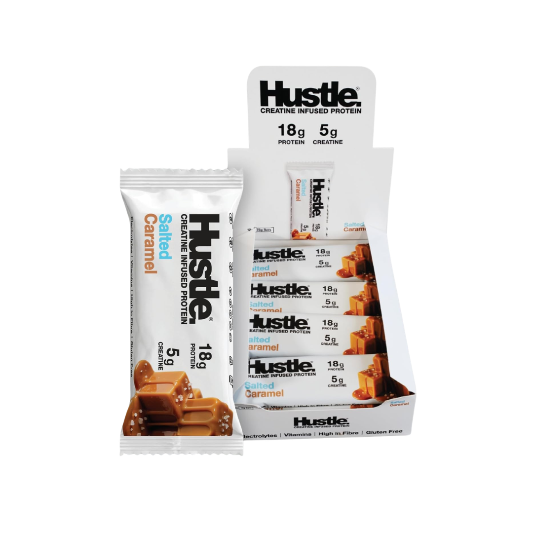 Hustle Creatine Protein Bar 12x75g Salted Caramel packshot