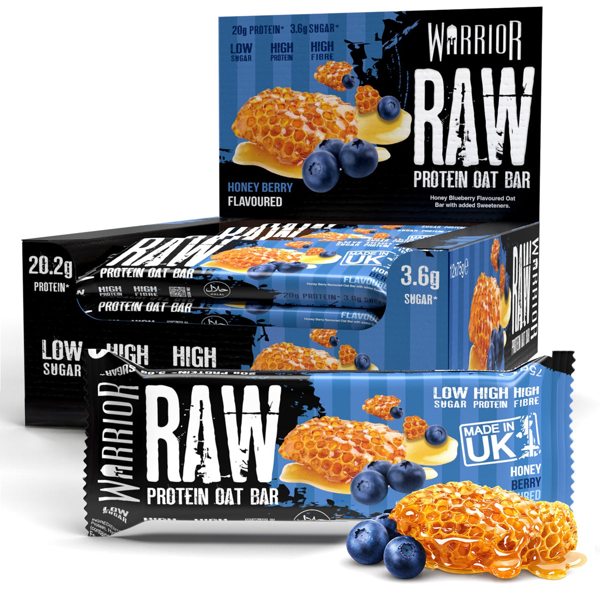 Warrior Raw Protein Flapjack 12x75g Honey Berry packshot