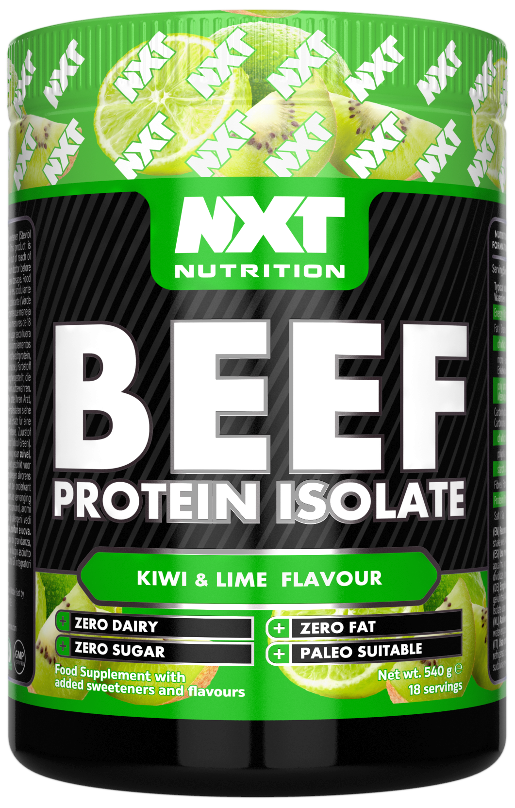 NXT Nutrition Beef Protein Isolate 540g Kiwi & Lime packshot