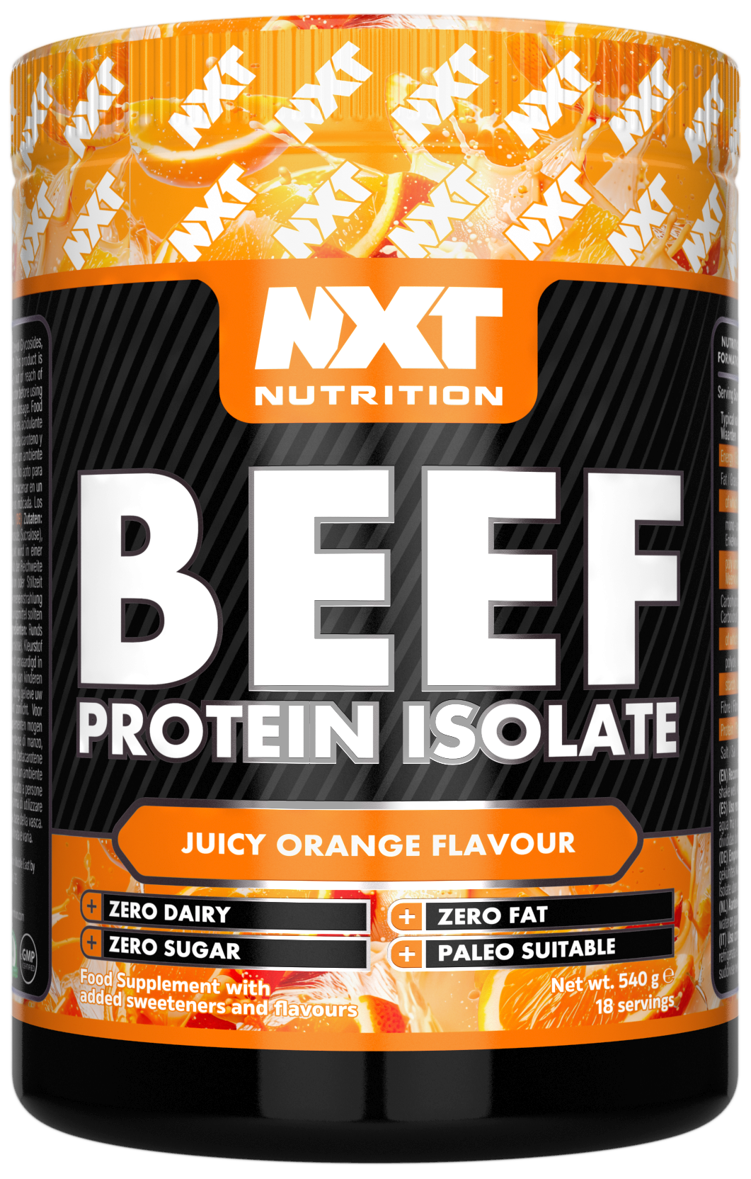NXT Nutrition Beef Protein Isolate 540g Juicy Orange packshot